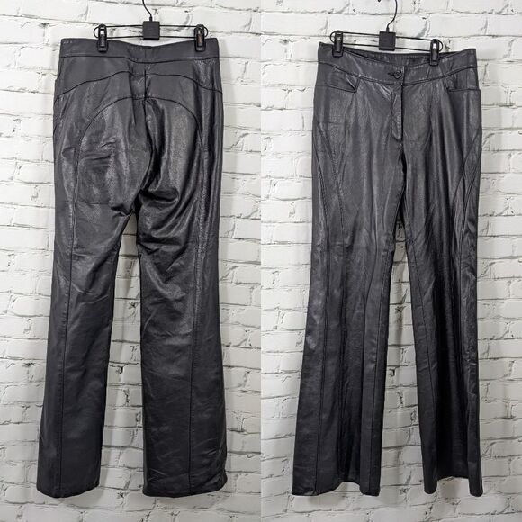 Cuir Dimitri Denim - Vintage Black leather flared leg pants cuir Dimitri size 12